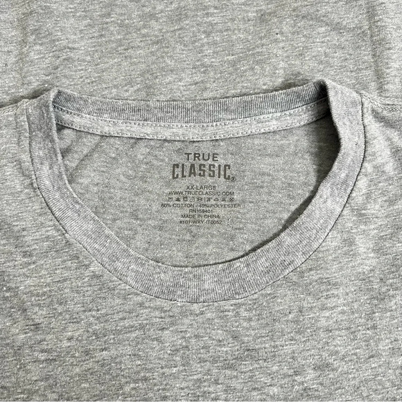 TRUE CLASSIC Tee Size XXL Heathered Gray Grey Crew-Neck Short Sleeve Cotton - Picture 3 of 3